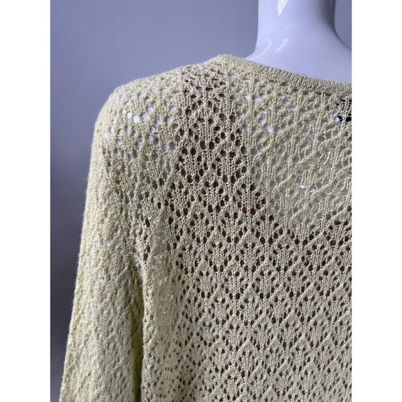 Sag Harbor Womens 2X Vintage Yellow Open Knit Cardigan Sweater Button Front - Picture 16 of 16